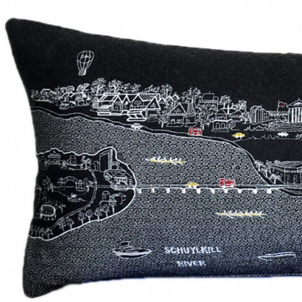 46" Black Philadelphia Nighttime Skyline Lumbar Decorative Pillow - Homeroots - Flyclothing LLC