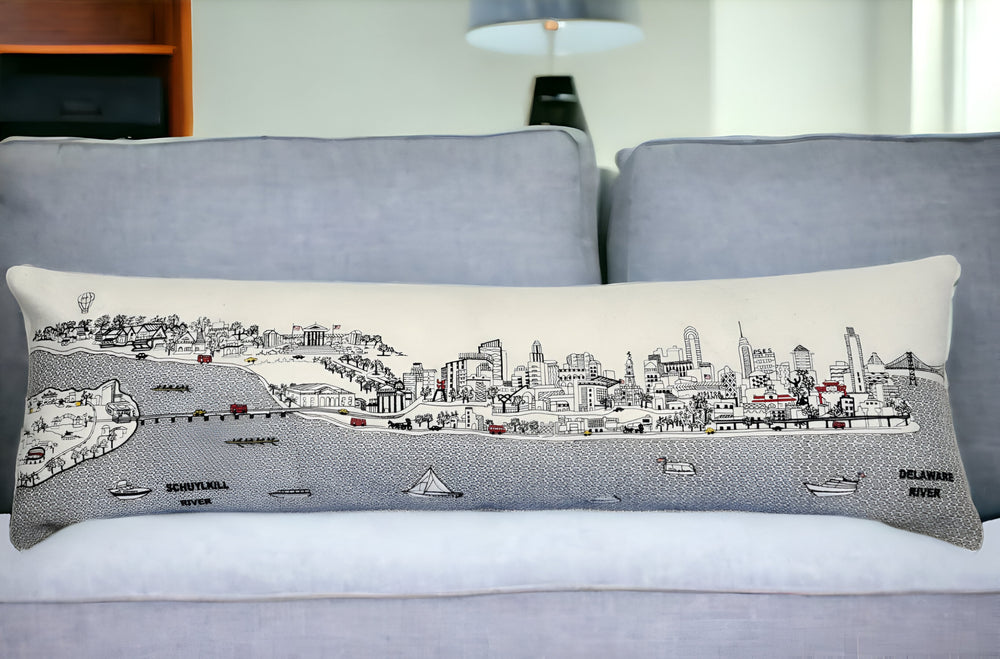 46" White Philadelphia Daylight Skyline Lumbar Decorative Pillow - Homeroots - Flyclothing LLC