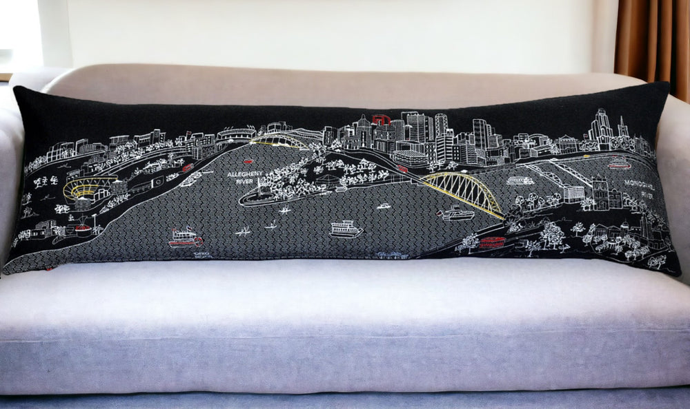 46" Black Pittsburgh Nighttime Skyline Lumbar Decorative Pillow - Homeroots - Flyclothing LLC