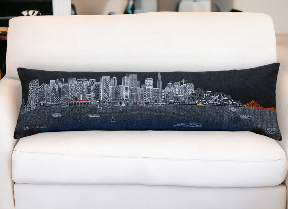 46" Black San Francisco Nighttime Skyline Lumbar Decorative Pillow - Homeroots - Flyclothing LLC