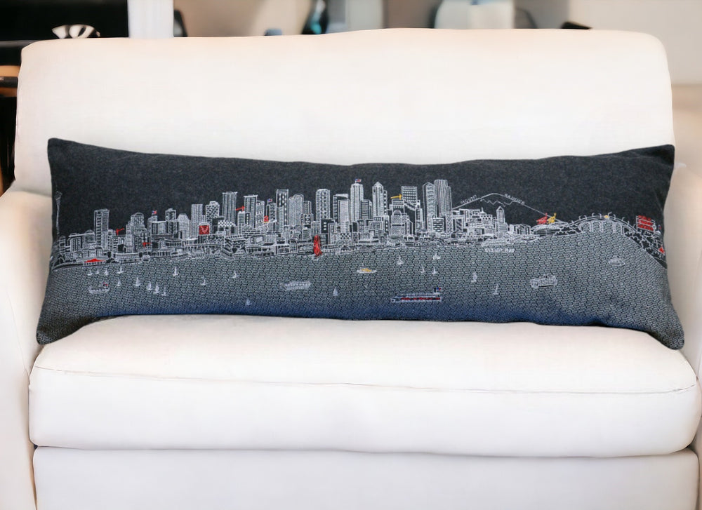46" Black Seattle Nighttime Skyline Lumbar Decorative Pillow - Homeroots - Flyclothing LLC