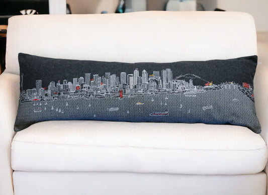 46" Black Seattle Nighttime Skyline Lumbar Decorative Pillow - Homeroots