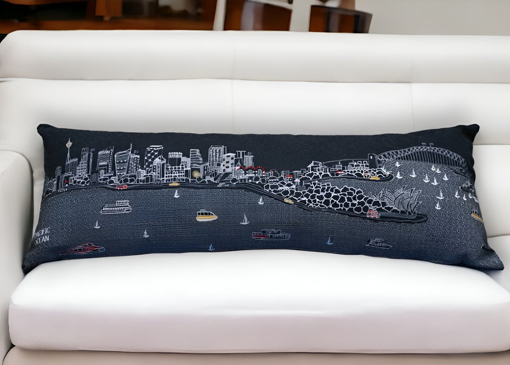 46" Black Sydney Nighttime Skyline Lumbar Decorative Pillow - Homeroots - Flyclothing LLC