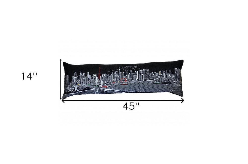 46" Black Tokyo Nighttime Skyline Lumbar Decorative Pillow - Homeroots - Flyclothing LLC