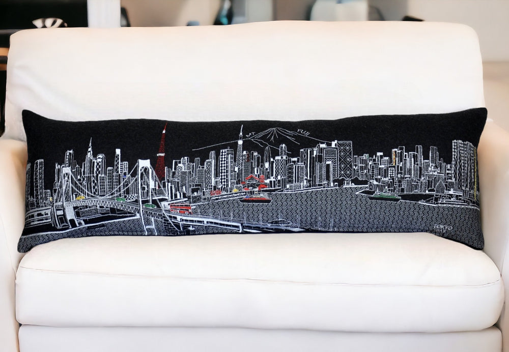 46" Black Tokyo Nighttime Skyline Lumbar Decorative Pillow - Homeroots - Flyclothing LLC