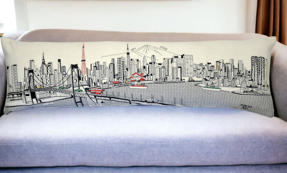46" White Tokyo Daylight Skyline Lumbar Decorative Pillow - Homeroots - Flyclothing LLC