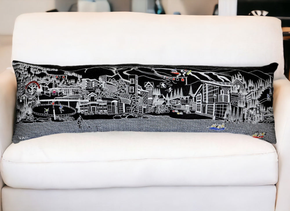 46" Black Vail Nighttime Skyline Lumbar Decorative Pillow - Homeroots - Flyclothing LLC