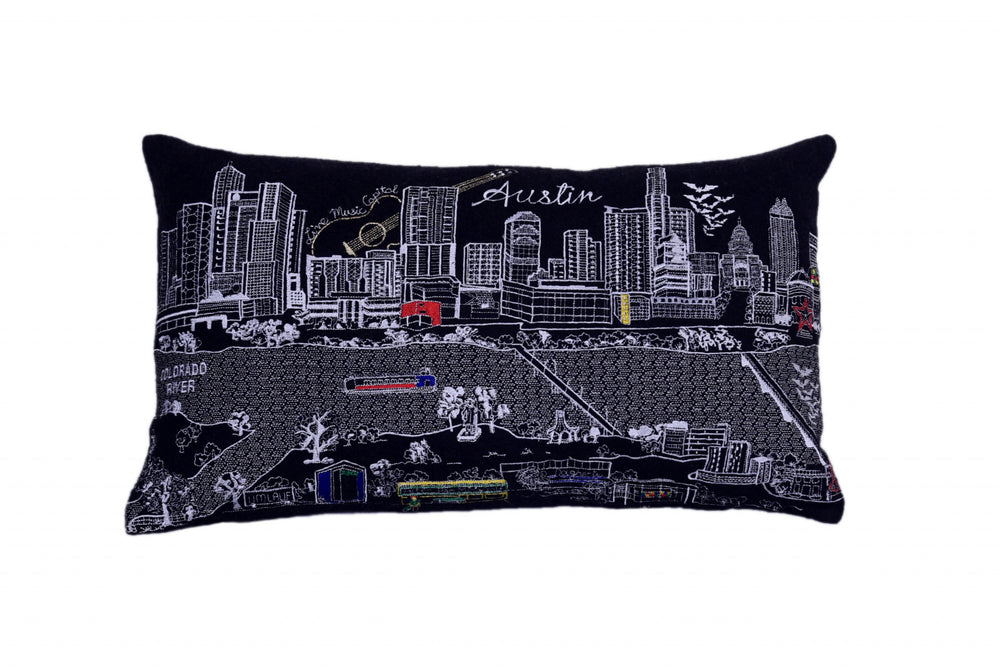 25" Black Atlanta Nighttime Skyline Lumbar Decorative Pillow - Homeroots - Flyclothing LLC