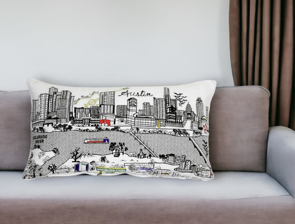 25" White Atlanta Daylight Skyline Lumbar Decorative Pillow - Homeroots - Flyclothing LLC