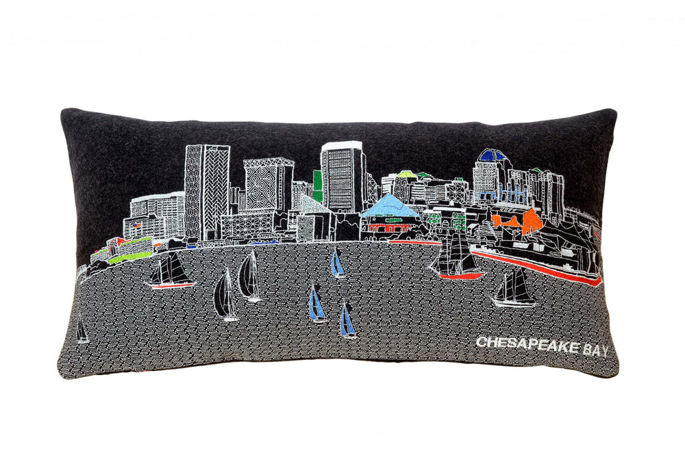 25" Black Austin Nighttime Skyline Lumbar Decorative Pillow - Homeroots - Flyclothing LLC