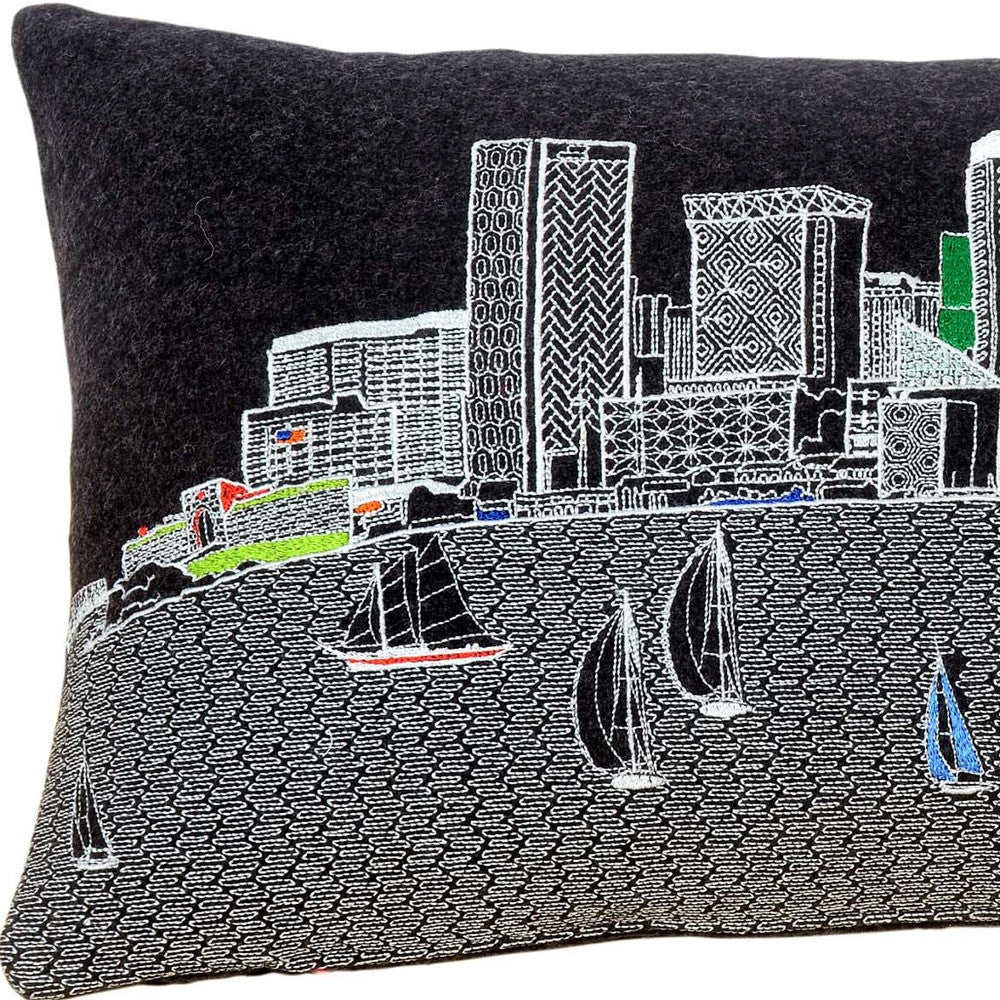 25" Black Austin Nighttime Skyline Lumbar Decorative Pillow - Homeroots - Flyclothing LLC