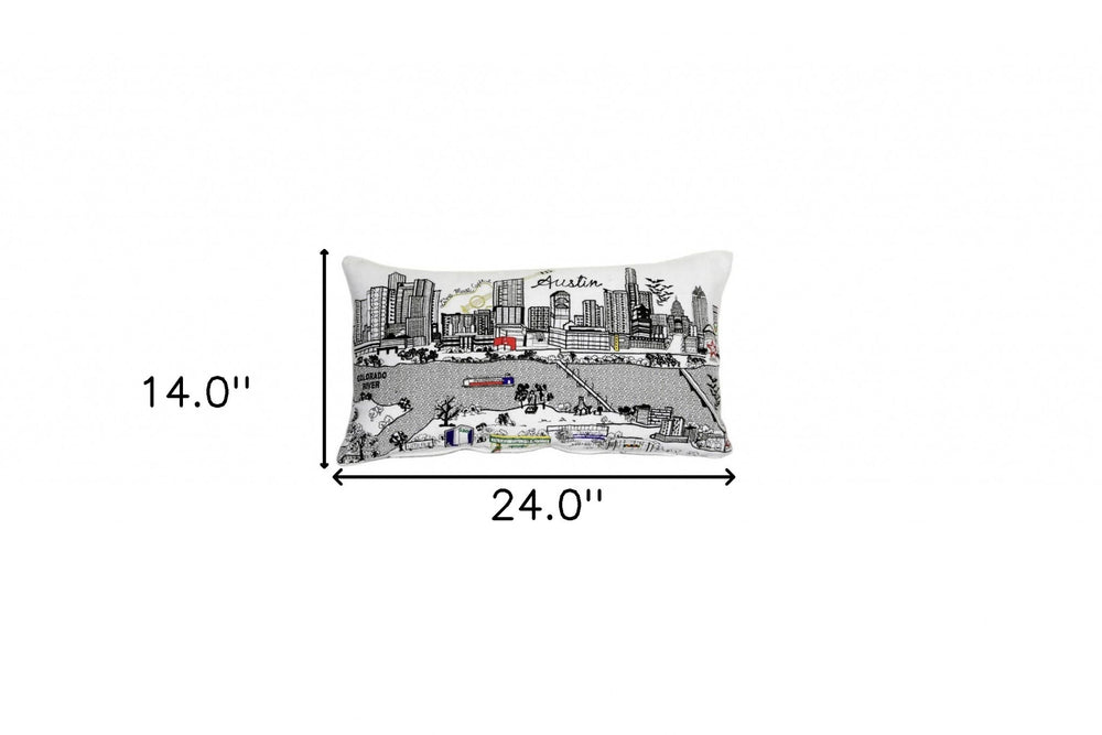 25" White Austin Daylight Skyline Lumbar Decorative Pillow - Homeroots - Flyclothing LLC