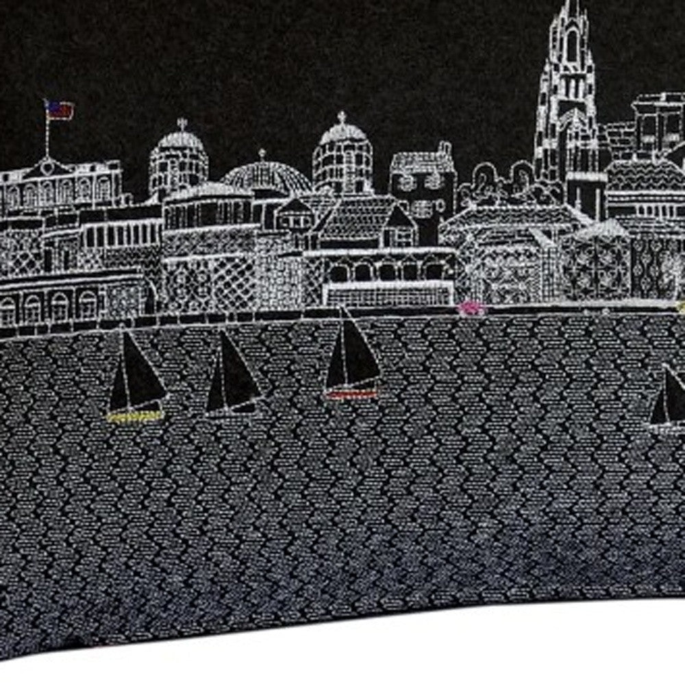 25" Black Charleston Nighttime Skyline Lumbar Decorative Pillow - Homeroots - Flyclothing LLC