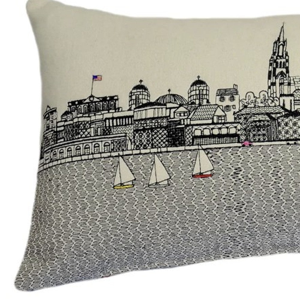 25" White Charleston Daylight Skyline Lumbar Decorative Pillow - Homeroots - Flyclothing LLC