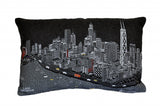 25" Black Chicago Nighttime Skyline Lumbar Decorative Pillow - Homeroots - Flyclothing LLC