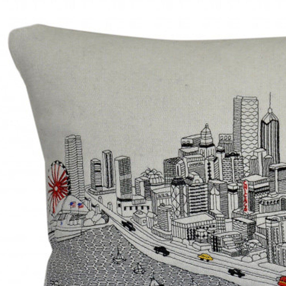 25" White Chicago Daylight Skyline Lumbar Decorative Pillow - Homeroots - Flyclothing LLC