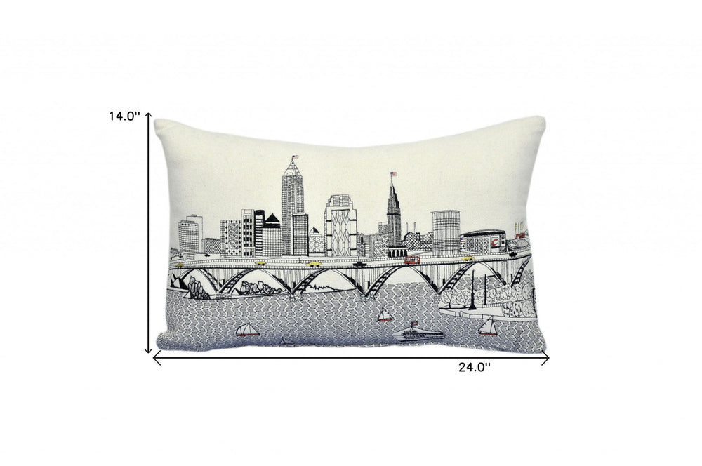 25" White Cleveland Daylight Skyline Lumbar Decorative Pillow - Homeroots - Flyclothing LLC