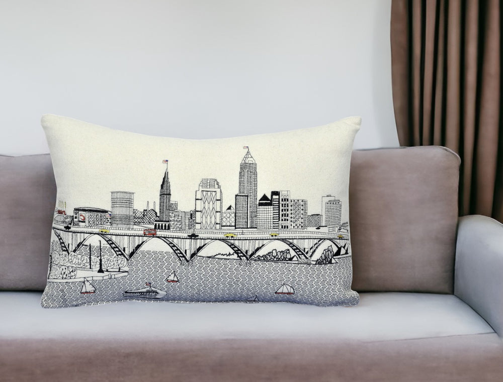 25" White Cleveland Daylight Skyline Lumbar Decorative Pillow - Homeroots - Flyclothing LLC
