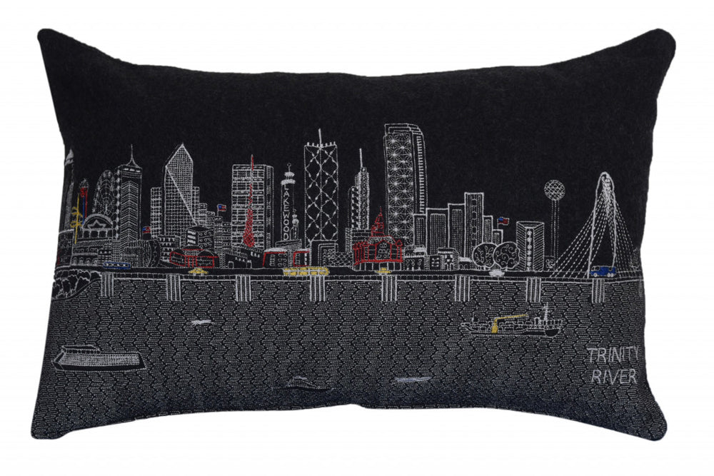 25" Black Dallas Nighttime Skyline Lumbar Decorative Pillow - Homeroots - Flyclothing LLC