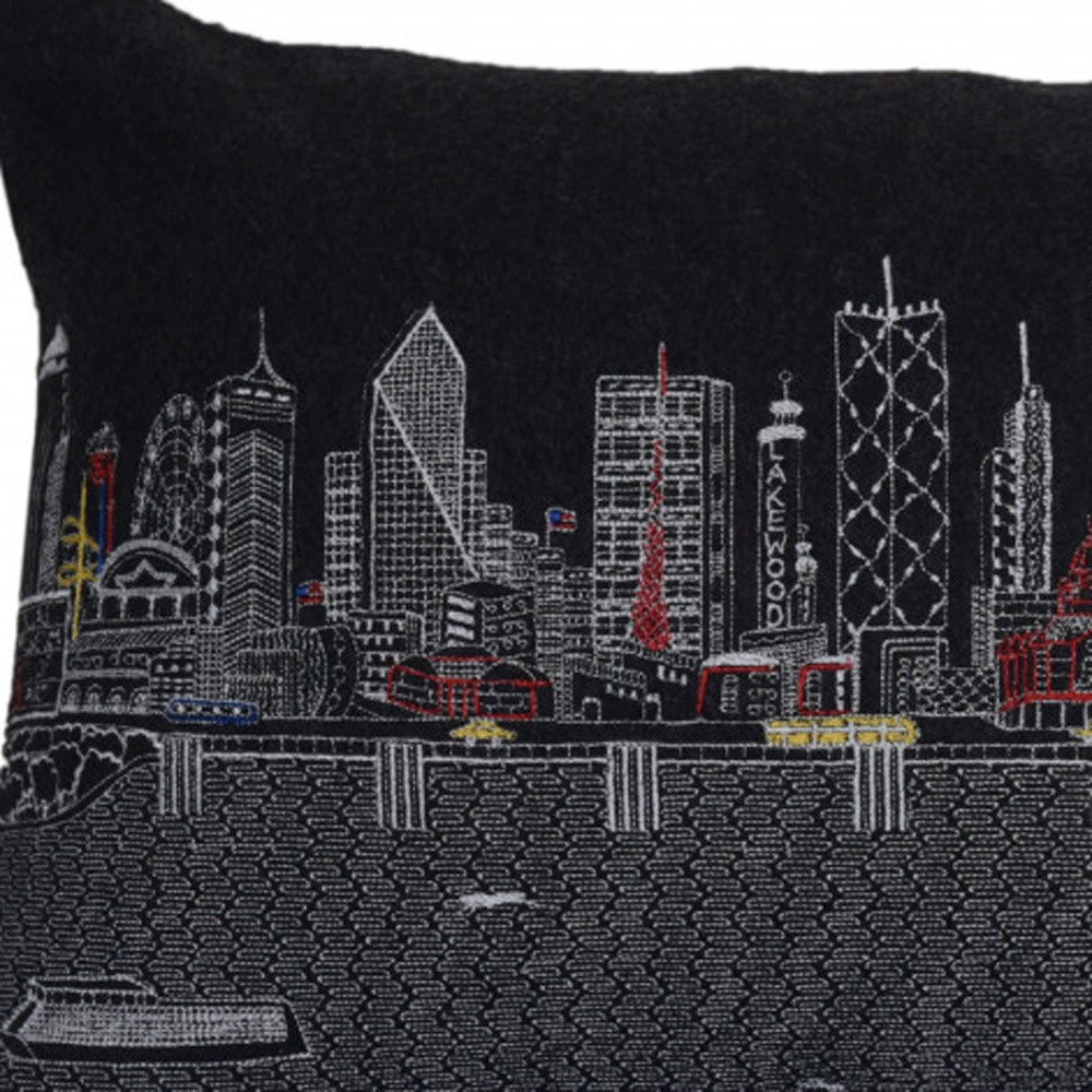 25" Black Dallas Nighttime Skyline Lumbar Decorative Pillow - Homeroots - Flyclothing LLC