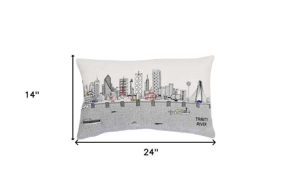 25" White Dallas Daylight Skyline Lumbar Decorative Pillow - Homeroots - Flyclothing LLC