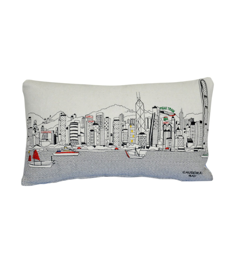 25" White Hong Kong Daylight Skyline Lumbar Decorative Pillow - Homeroots - Flyclothing LLC