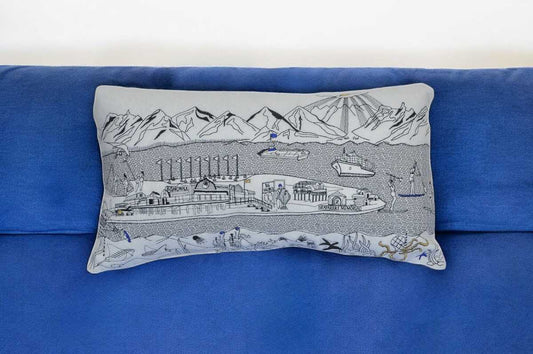 25" White Homer Spit Daylight Skyline Lumbar Decorative Pillow - Homeroots