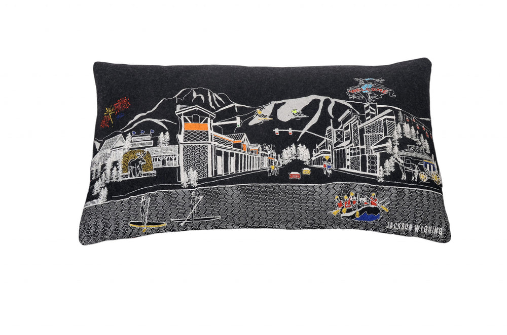 25" Black Jackson Nighttime Skyline Lumbar Decorative Pillow - Homeroots - Flyclothing LLC