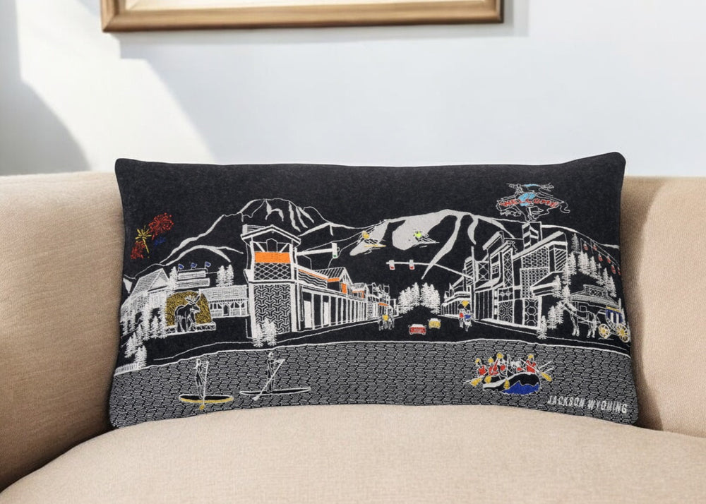 25" Black Jackson Nighttime Skyline Lumbar Decorative Pillow - Homeroots - Flyclothing LLC