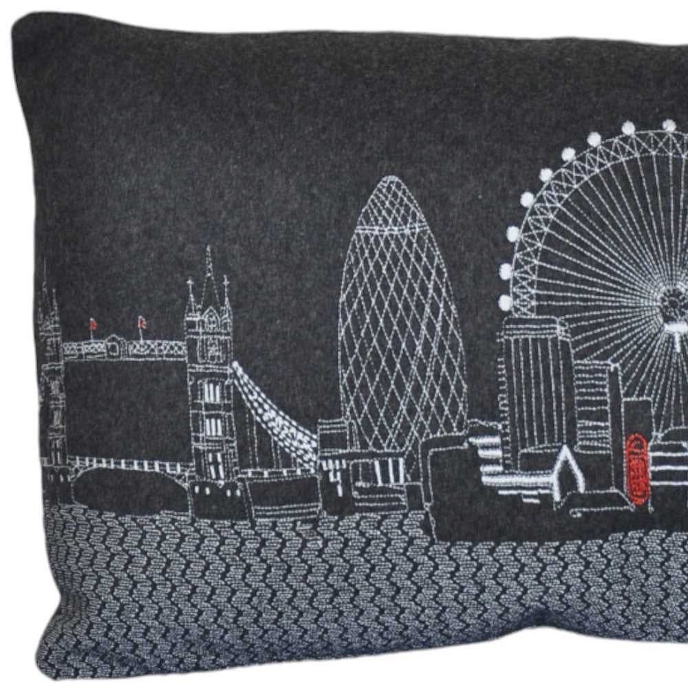 25" Black London Nighttime Skyline Lumbar Decorative Pillow - Homeroots - Flyclothing LLC
