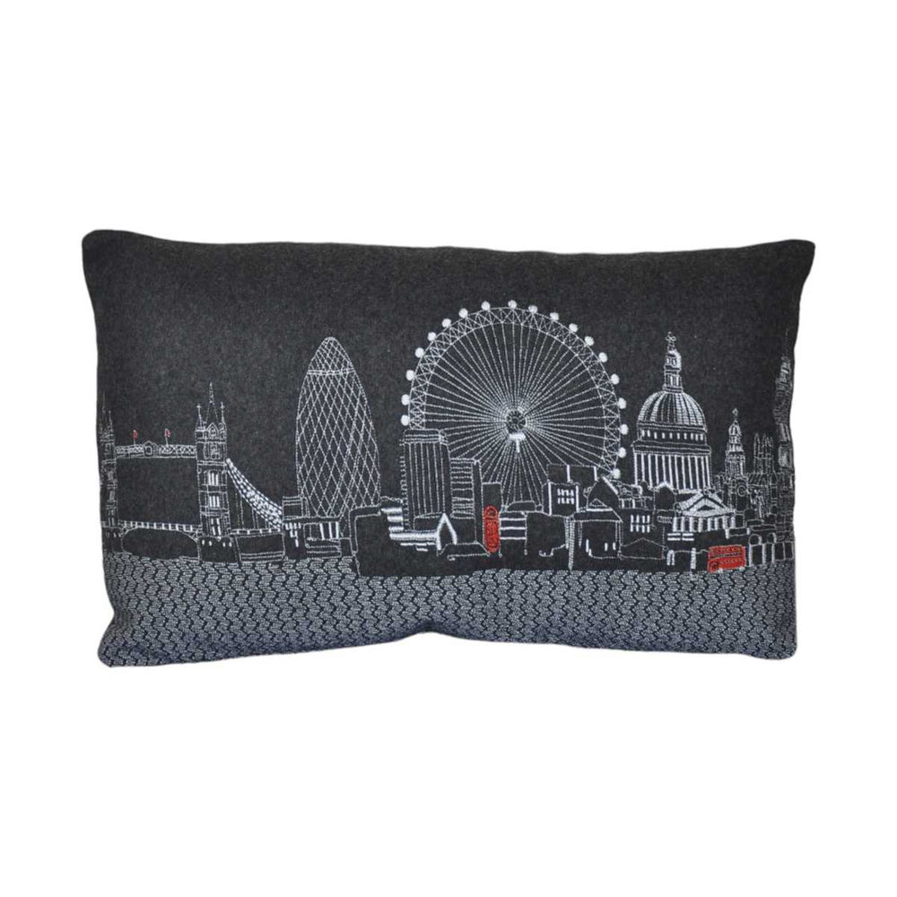 25" Black London Nighttime Skyline Lumbar Decorative Pillow - Homeroots - Flyclothing LLC