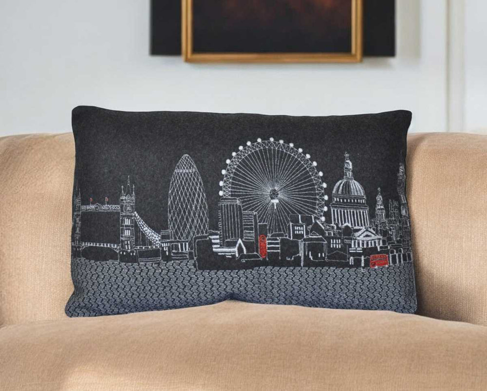 25" Black London Nighttime Skyline Lumbar Decorative Pillow - Homeroots - Flyclothing LLC