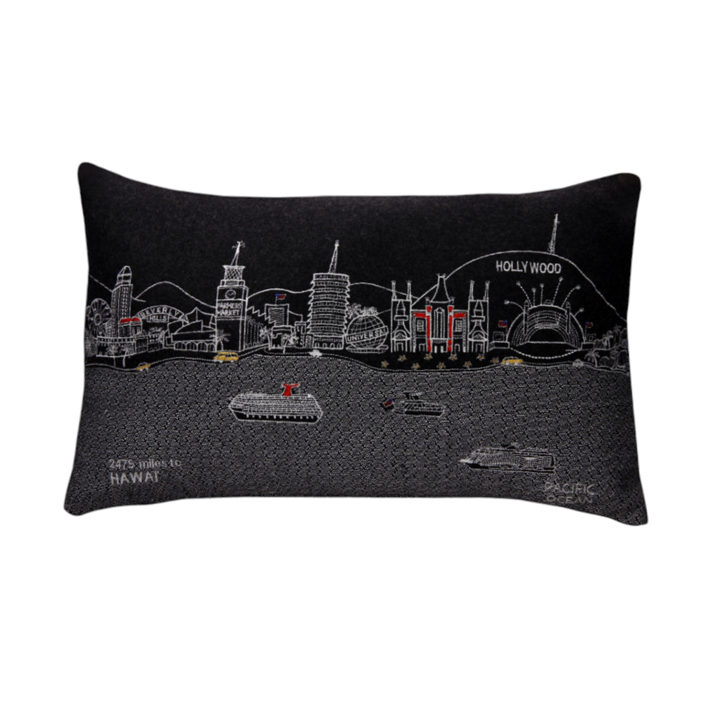 25" Black Los Angeles Nighttime Skyline Lumbar Decorative Pillow - Homeroots - Flyclothing LLC