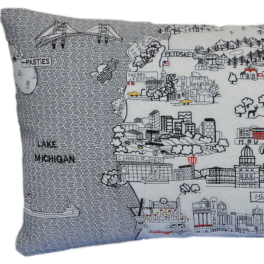 25" White Michigan Lower Peninsula Daylight Skyline Lumbar Decorative Pillow - Homeroots - Flyclothing LLC