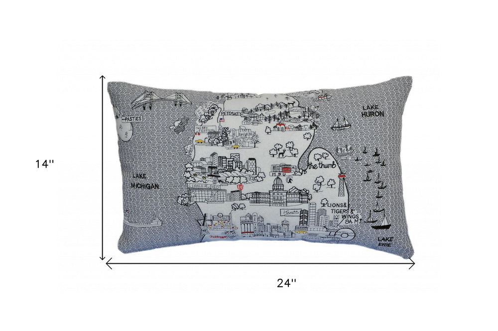 25" White Michigan Lower Peninsula Daylight Skyline Lumbar Decorative Pillow - Homeroots - Flyclothing LLC