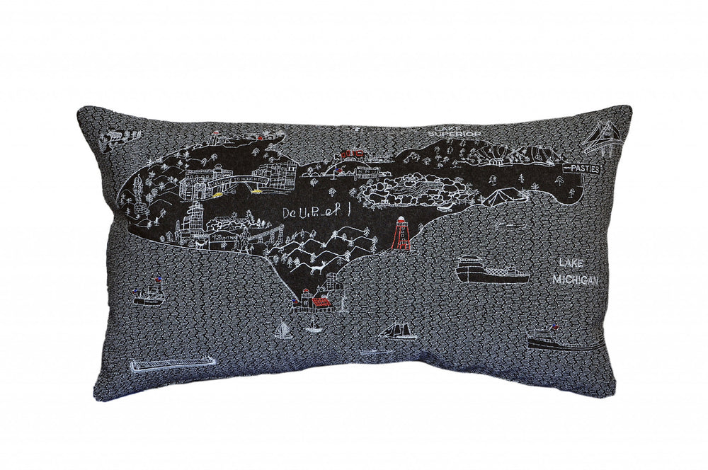25" Black Michigan Upper Peninsula Nighttime Skyline Lumbar Decorative Pillow - Homeroots - Flyclothing LLC