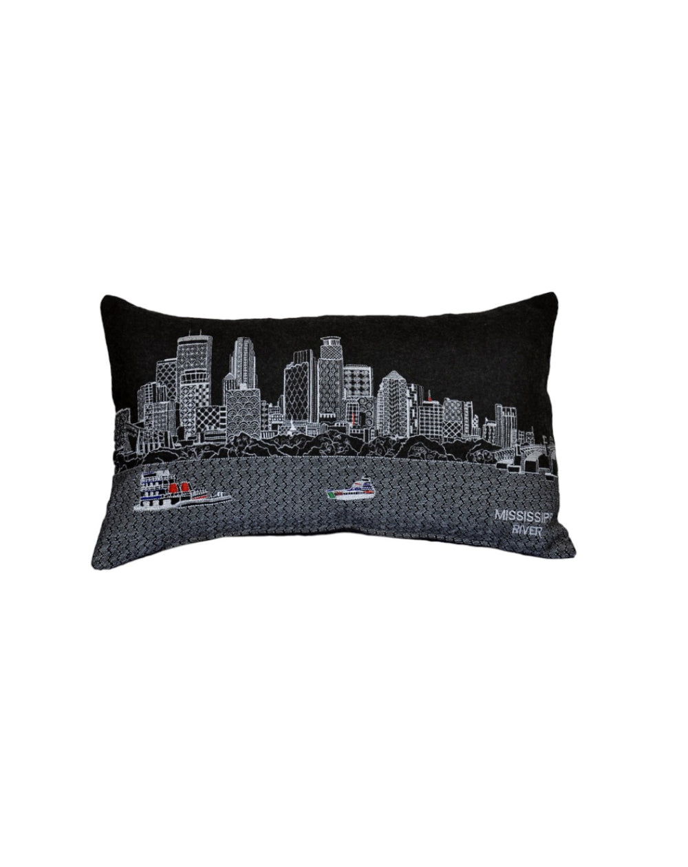 25" Black Minneapolis Nighttime Skyline Lumbar Decorative Pillow - Homeroots - Flyclothing LLC