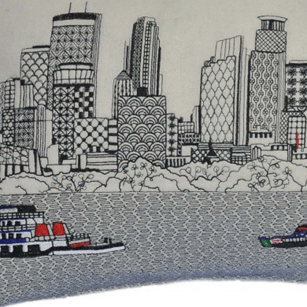 25" White Minneapolis Daylight Skyline Lumbar Decorative Pillow - Homeroots - Flyclothing LLC