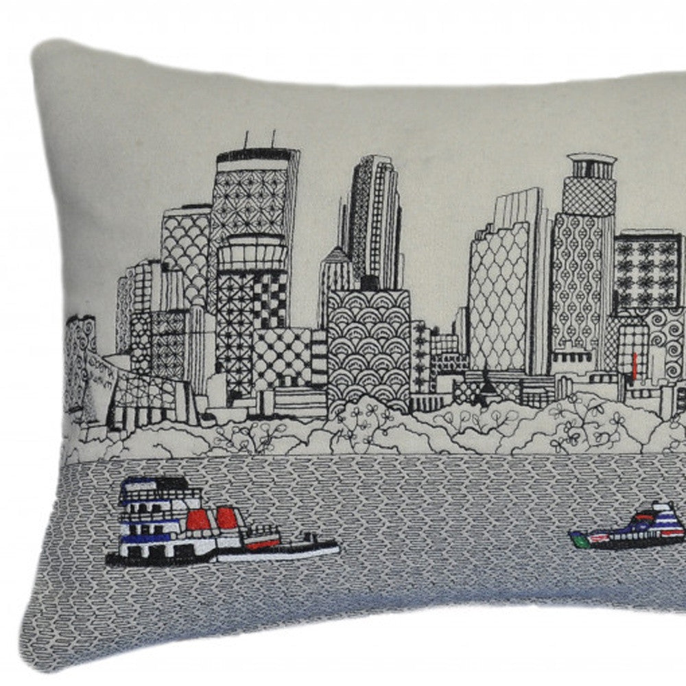 25" White Minneapolis Daylight Skyline Lumbar Decorative Pillow - Homeroots - Flyclothing LLC
