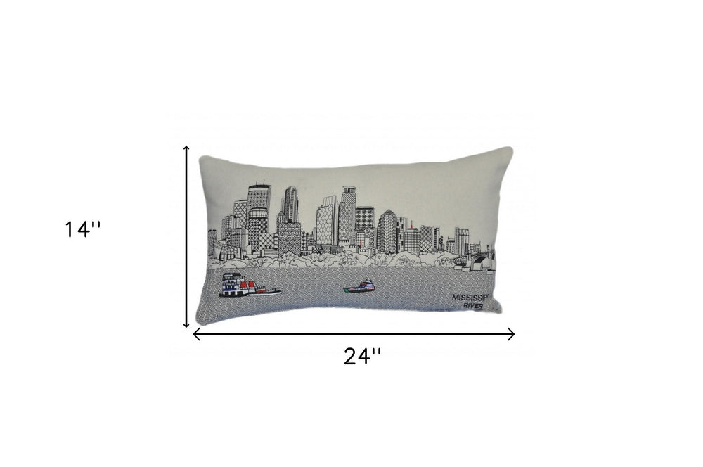 25" White Minneapolis Daylight Skyline Lumbar Decorative Pillow - Homeroots - Flyclothing LLC