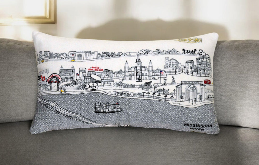 25" White New Orleans Daylight Skyline Lumbar Decorative Pillow - Homeroots - Flyclothing LLC
