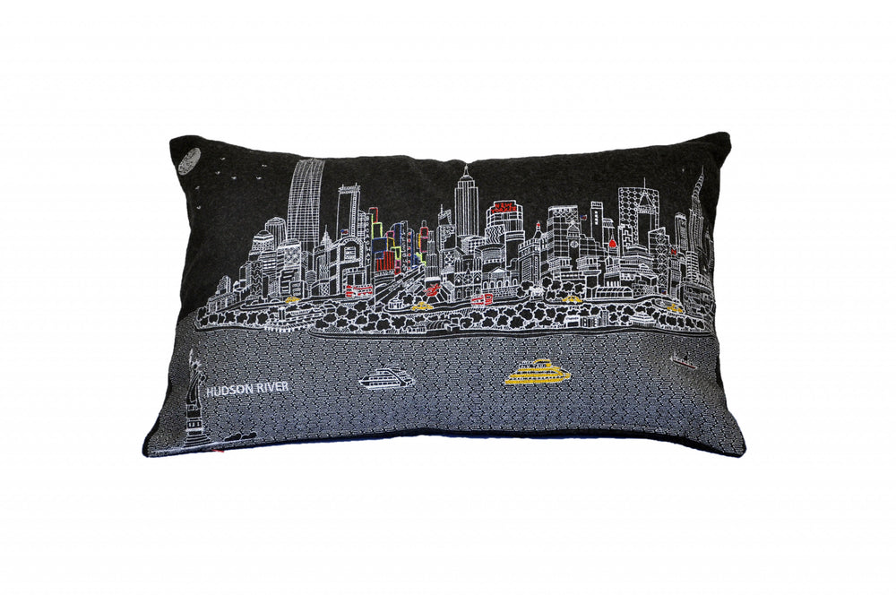 25" Black NYC Nighttime Skyline Lumbar Decorative Pillow - Homeroots - Flyclothing LLC