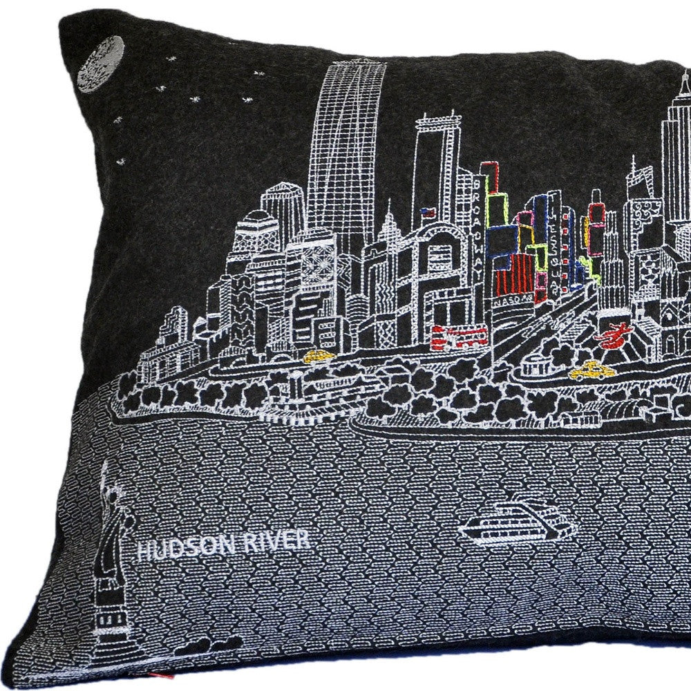 25" Black NYC Nighttime Skyline Lumbar Decorative Pillow - Homeroots - Flyclothing LLC
