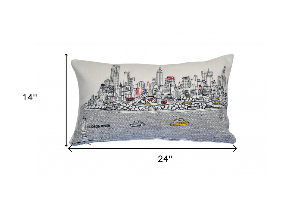 25" White NYC Daylight Skyline Lumbar Decorative Pillow - Homeroots - Flyclothing LLC