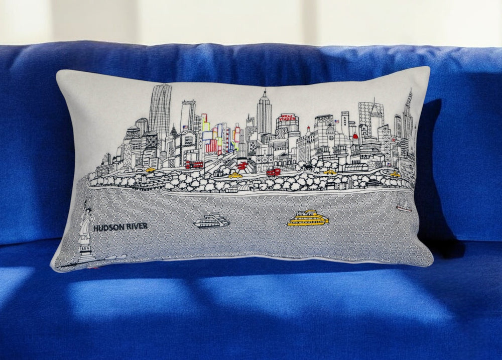 25" White NYC Daylight Skyline Lumbar Decorative Pillow - Homeroots - Flyclothing LLC