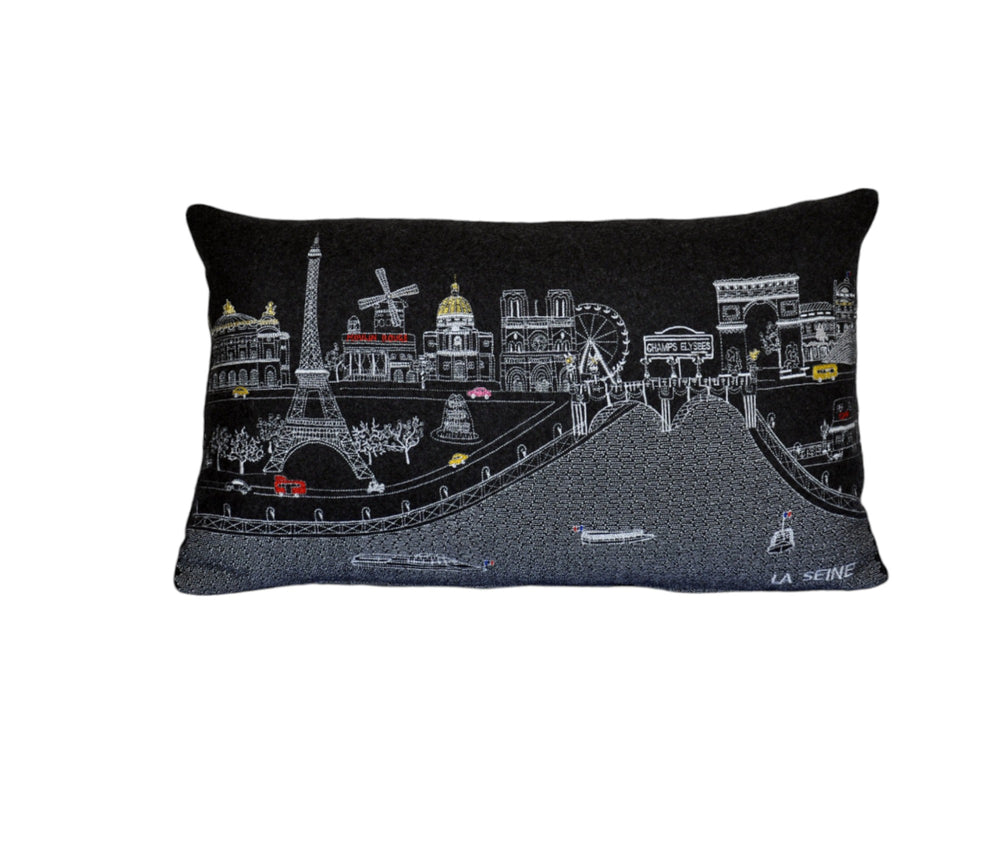 25" Black Paris Nighttime Skyline Standard Lumbar Decorative Pillow - Homeroots - Flyclothing LLC