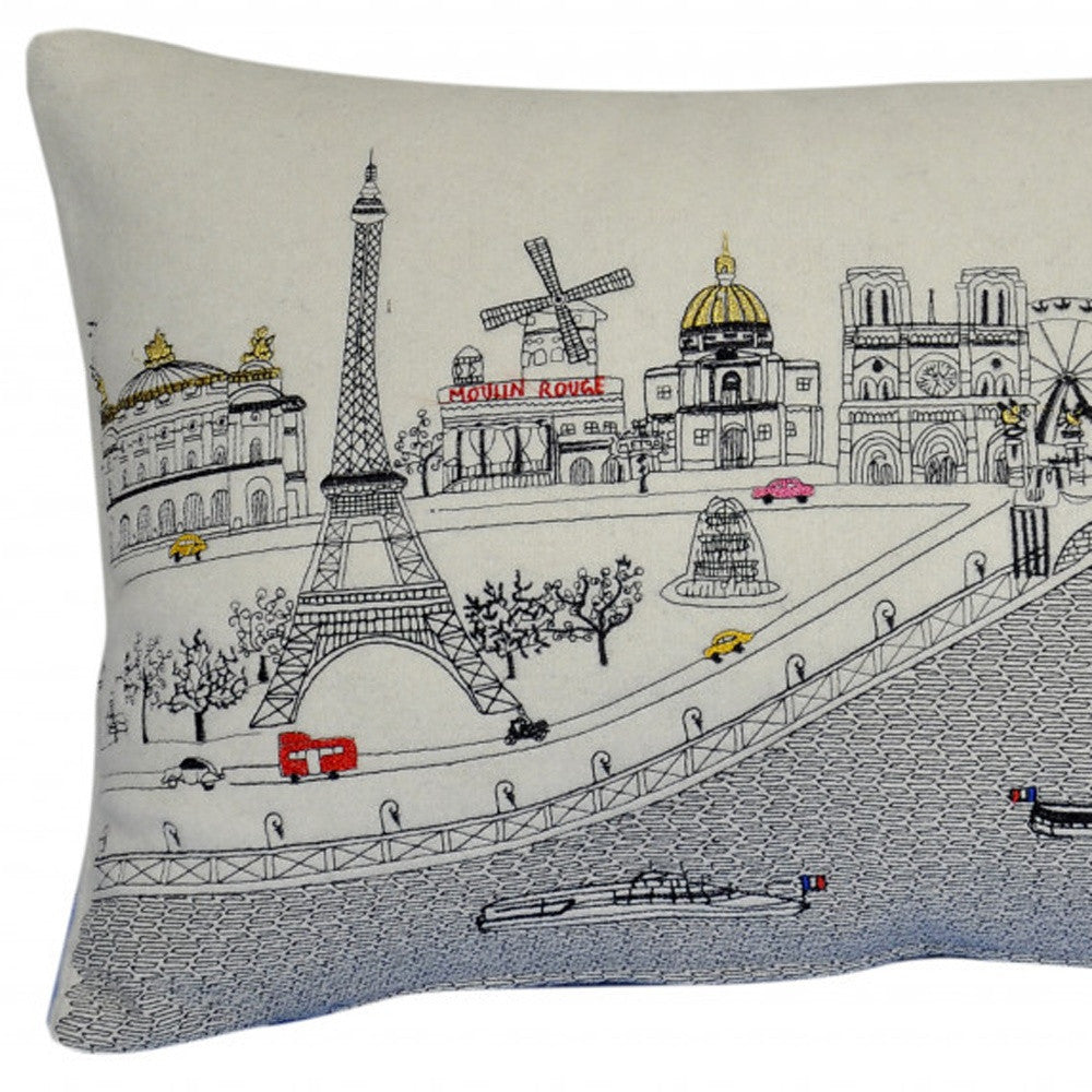 25" White Paris Daylight Skyline Lumbar Decorative Pillow - Homeroots - Flyclothing LLC
