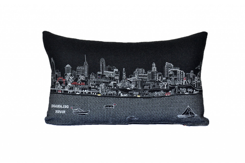 25" Black Philadelphia Nighttime Skyline Lumbar Decorative Pillow - Homeroots - Flyclothing LLC