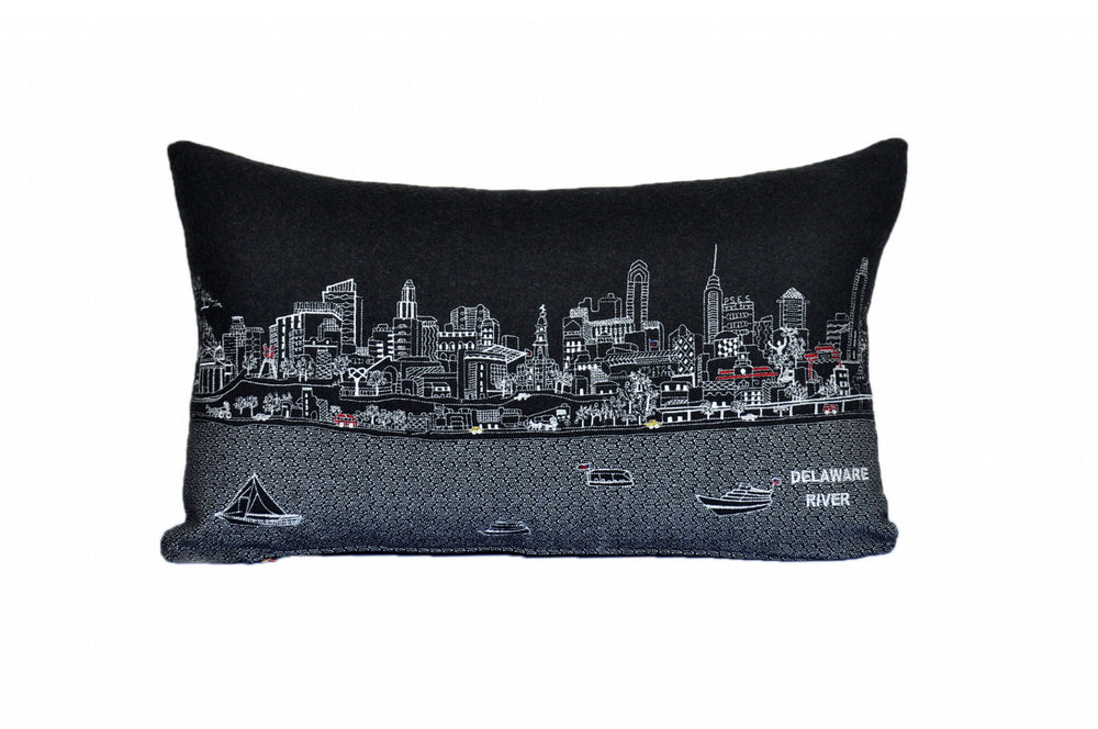 25" Black Philadelphia Nighttime Skyline Lumbar Decorative Pillow - Homeroots - Flyclothing LLC
