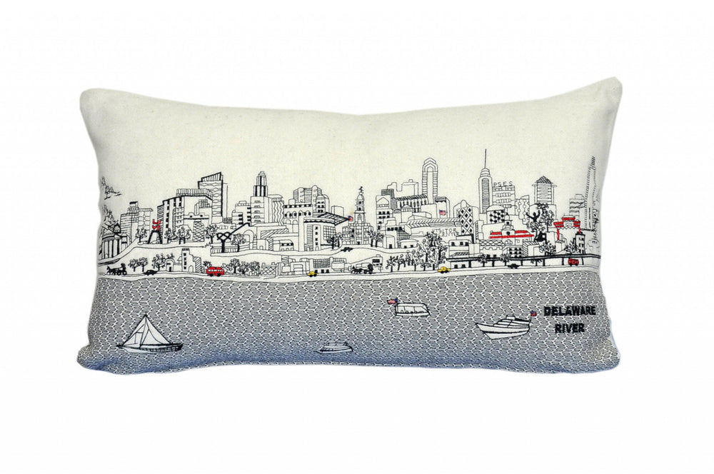 25" White Philadelphia Daylight Skyline Lumbar Decorative Pillow - Homeroots - Flyclothing LLC